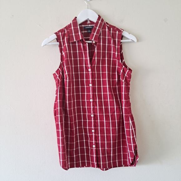 Lands End Wine Ivory Sleeveless Button Down Shirt - Picture 1 of 8